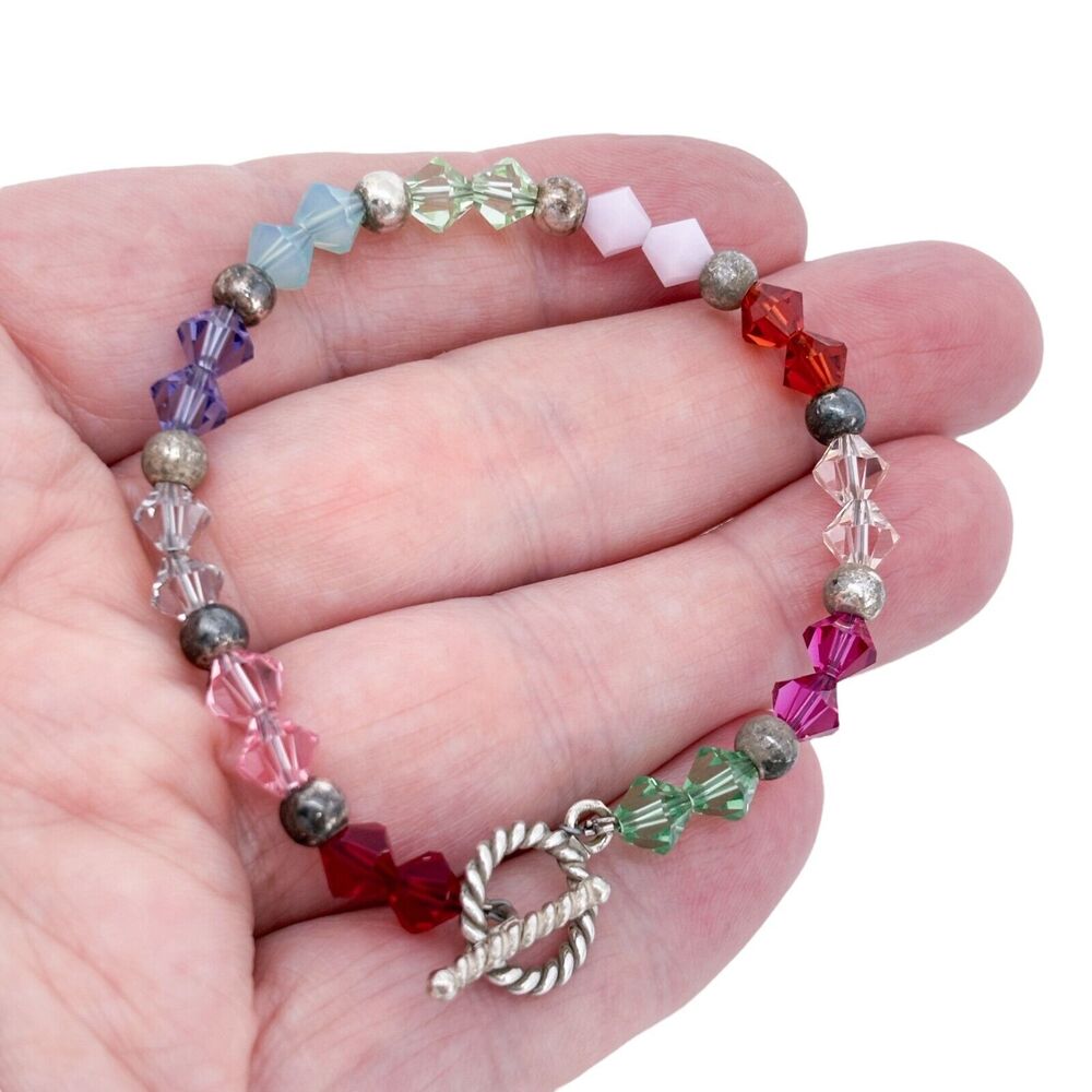 Estate Multi-Color Crystal Bead Toggle Bracelet 7"